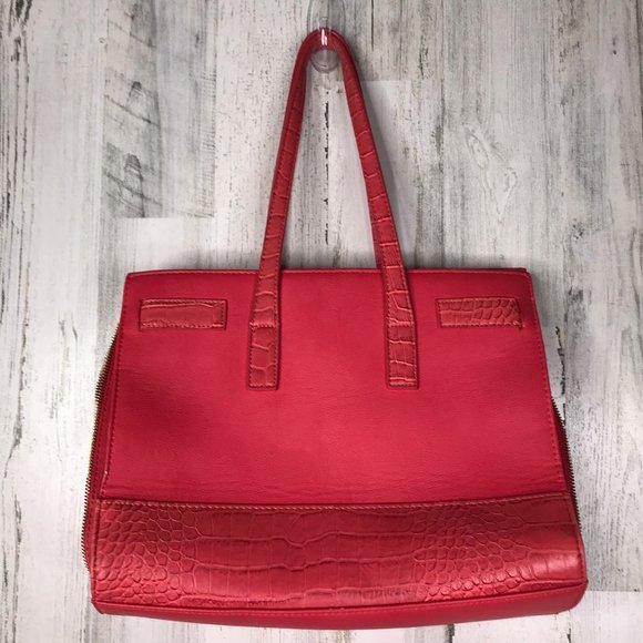 Olivia + Joy coral briefcase style shoulder tote - Picture 2 of 11